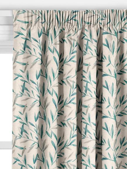 John Lewis Langley Leaf Embroidery Made to Measure Curtains or Roman Blind, Evergreen - view 2, Evergreen