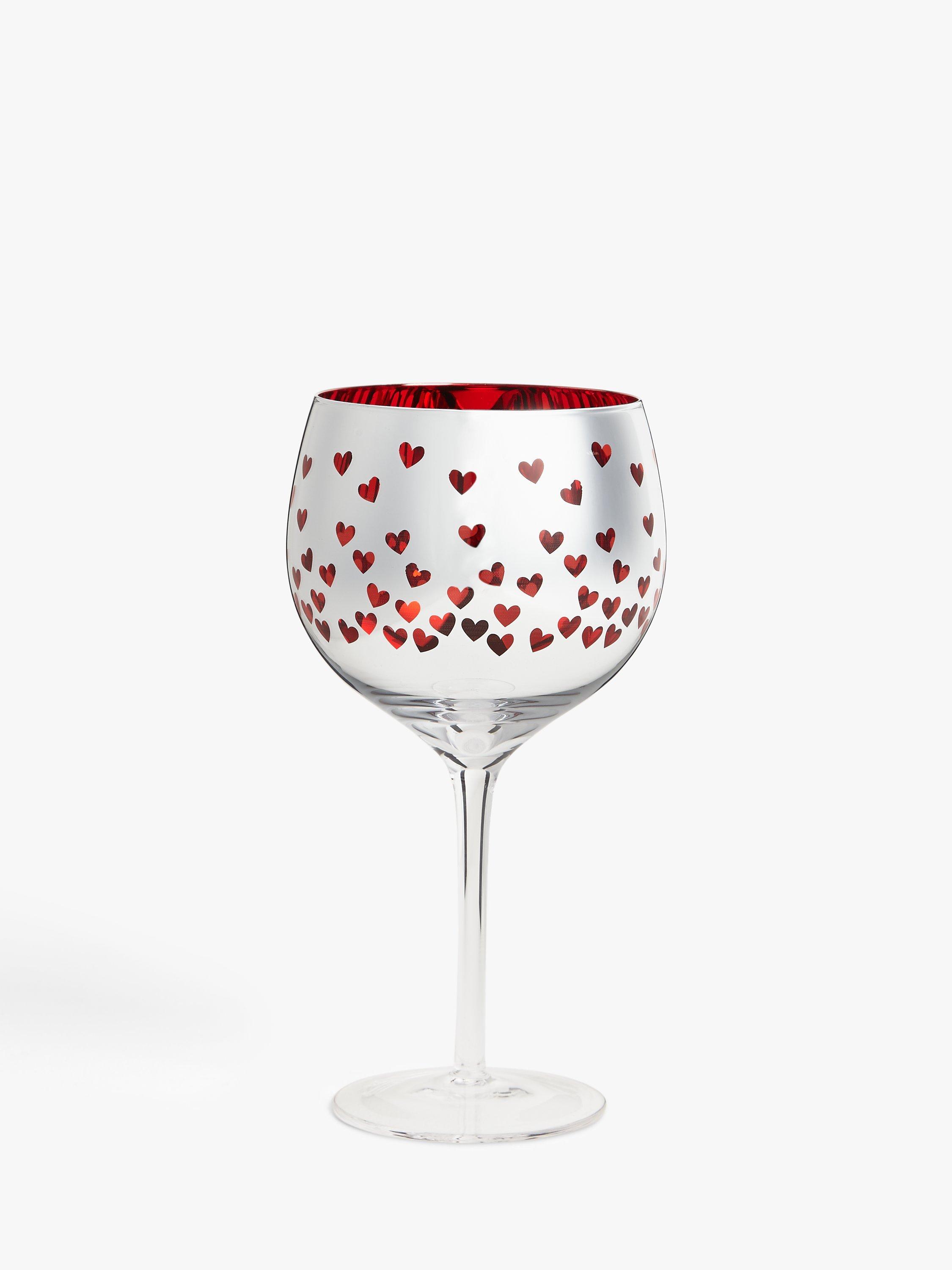 John Lewis & Partners Valentines Hearts Gin Glass, 700ml, Red