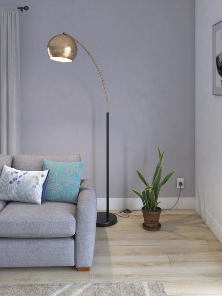John Lewis Hector Floor Lamp - view 2, Antique Brass/Black