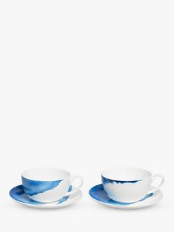 Rick Stein Coves of Cornwall Cappuccino Cup & Saucer, 350ml, Set of 2, Blue/White, Blue/White