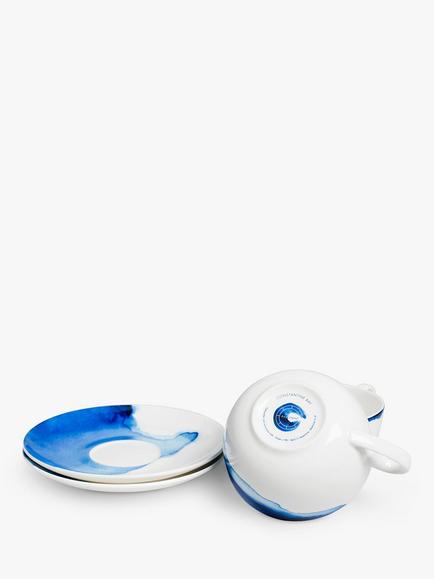 Rick Stein Coves of Cornwall Cappuccino Cup & Saucer, 350ml, Set of 2, Blue/White - view 2, Blue/White