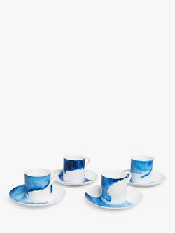 Rick Stein Coves of Cornwall Espresso Cup & Saucer, 75ml, Set of 4, Blue/White, Blue/White