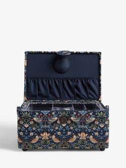John Lewis William Morris Strawberry Thief Print Medium Rectangular Sewing Basket, Navy - view 2, Navy