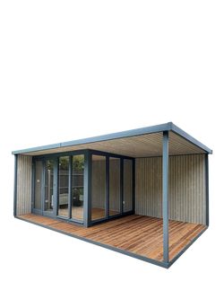 Crane Garden Buildings Scandinavian Redwood The Hub Plus Left-Hand Corner Garden Studio, 3 x 5.4m, Steel/Storm