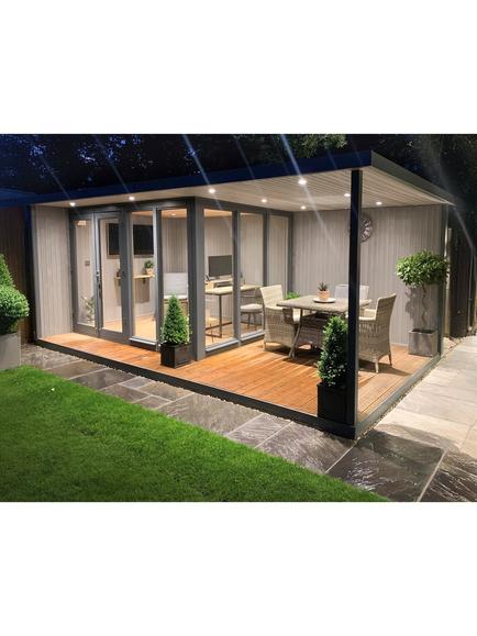 Crane Garden Buildings Scandinavian Redwood The Hub Plus Left-Hand Corner Garden Studio, 3 x 5.4m - view 2, Steel/Storm