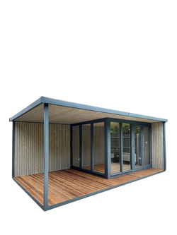 Crane Garden Buildings Scandinavian Redwood The Hub Plus Right-Hand Corner Garden Studio, 3 x 5.4m, Steel/Storm