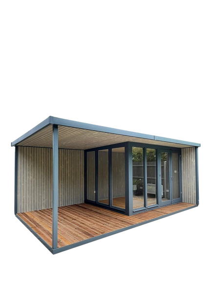 Crane Garden Buildings Scandinavian Redwood The Hub Plus Right-Hand Corner Garden Studio, 3 x 5.4m, Steel/Storm