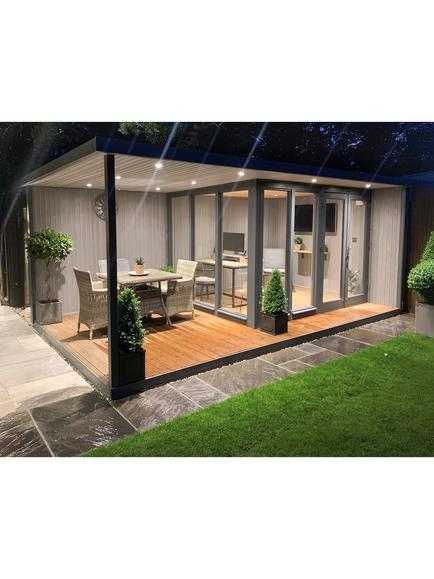 Crane Garden Buildings Scandinavian Redwood The Hub Plus Right-Hand Corner Garden Studio, 3 x 5.4m - view 2, Steel/Storm
