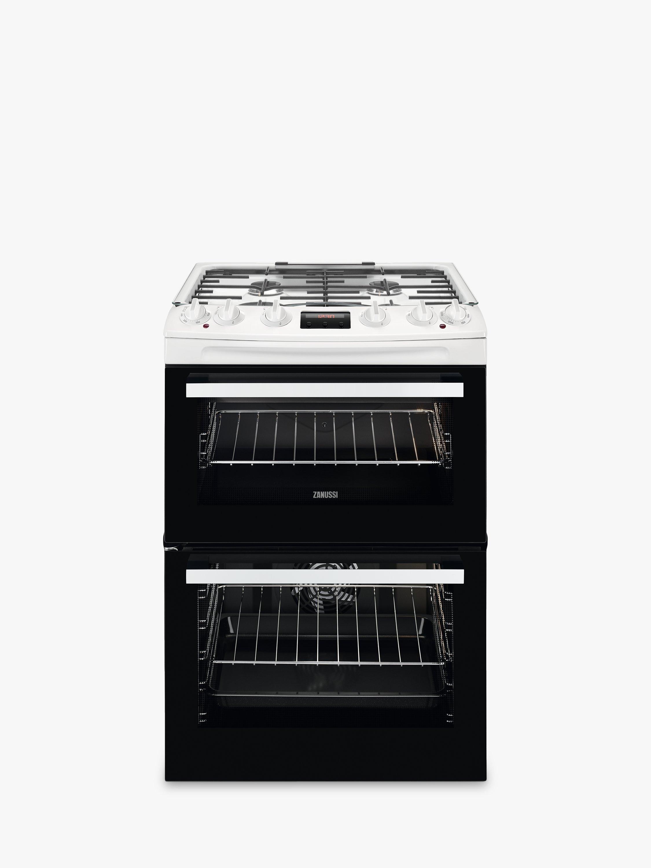 Zanussi ZCK66350WA Double Dual Fuel Cooker, 60cm Wide, A Energy Rating, White