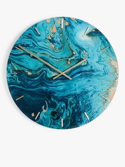 John Lewis Marble-Effect Glass Analogue Wall Clock, 50cm, Blue, 