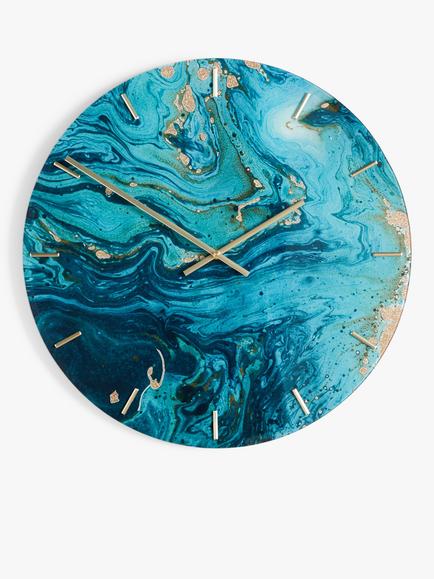 John Lewis Marble-Effect Glass Analogue Wall Clock, 50cm, Blue, Blue