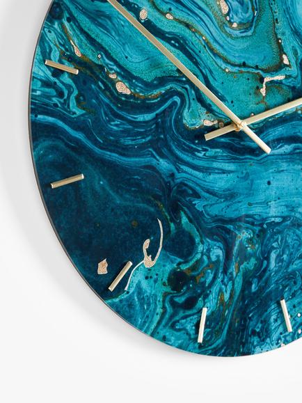 John Lewis Marble-Effect Glass Analogue Wall Clock, 50cm, Blue - view 2, Blue