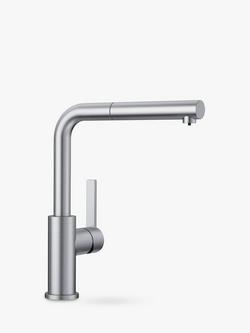 BLANCO Lanora-S Pull-Out Spray Swivel Spout Single Lever Kitchen Mixer Tap, Brushed Steel, Brushed Steel
