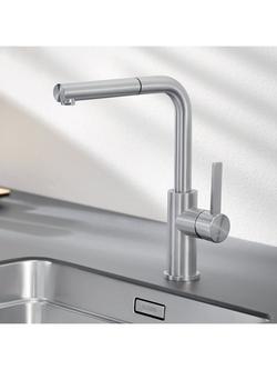 BLANCO Lanora-S Pull-Out Spray Swivel Spout Single Lever Kitchen Mixer Tap, Brushed Steel - view 2, Brushed Steel