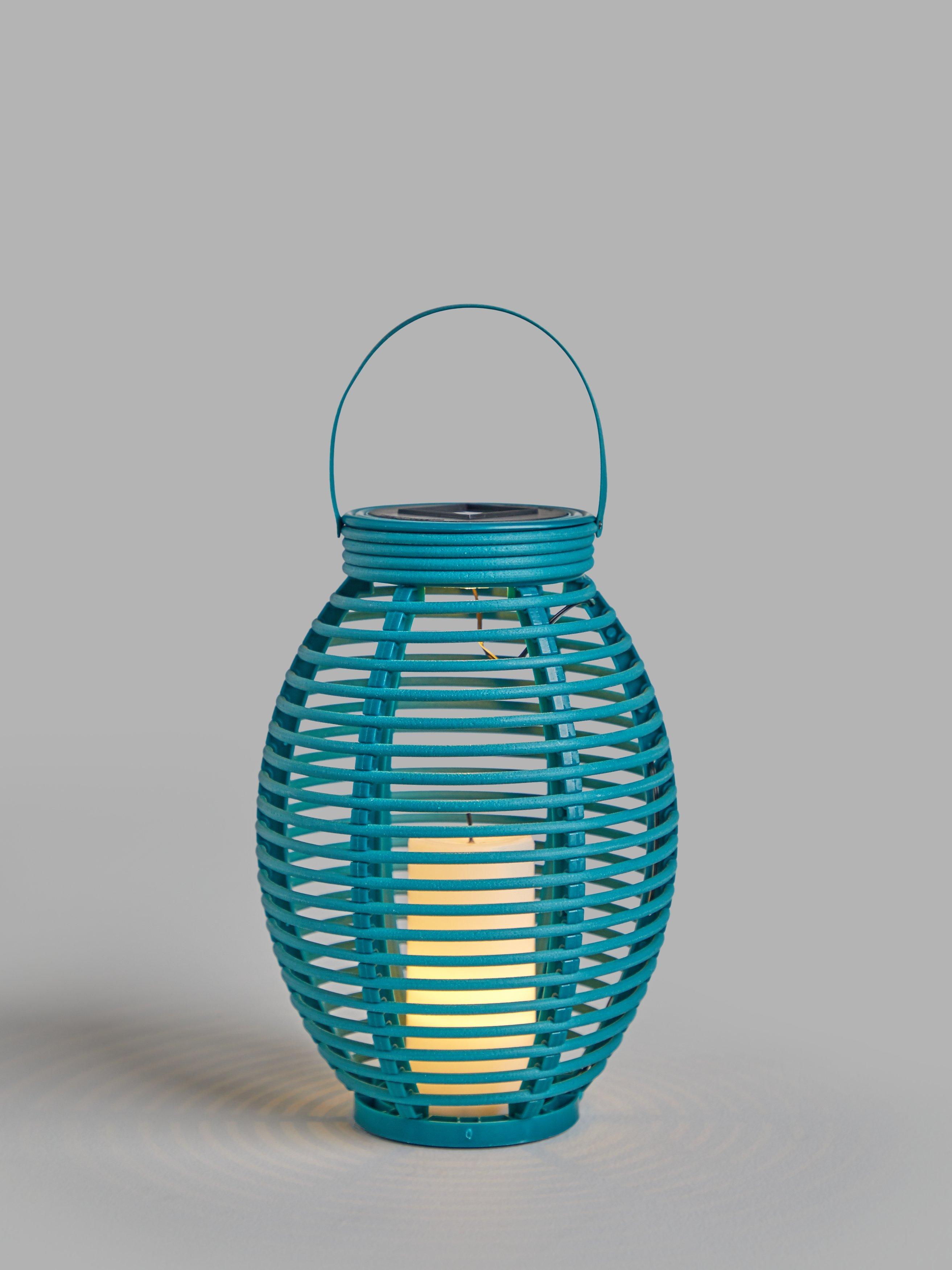John Lewis & Partners Salsa Rattan Solar Powered Garden Lantern, Small, Teal