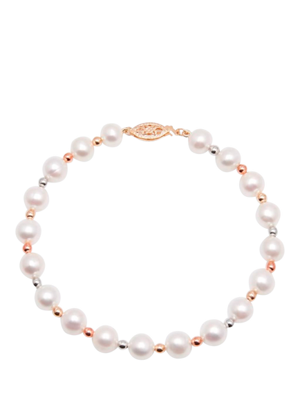E.W Adams 9ct Triple Gold Freshwater Pearl Bracelet, White, White