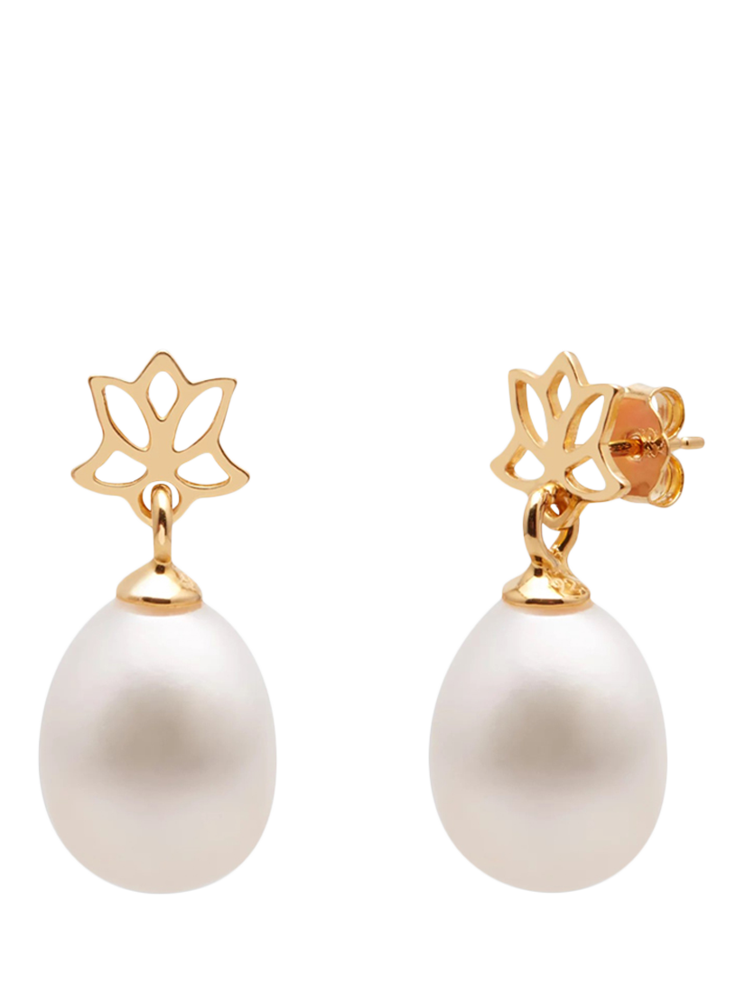 Product image 1 of 4, which shows E.W Adams 9ct Gold Freshwater Pearl Drop Earrings, White