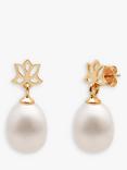 E.W Adams 9ct Gold Freshwater Pearl Drop Earrings, White