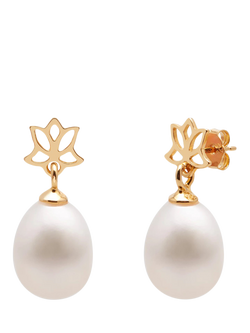 E.W Adams 9ct Gold Freshwater Pearl Drop Earrings, White, White