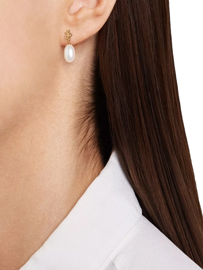 Product image 2 of 4, which shows E.W Adams 9ct Gold Freshwater Pearl Drop Earrings, White