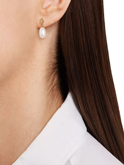 E.W Adams 9ct Gold Freshwater Pearl Drop Earrings, White - view 2, White