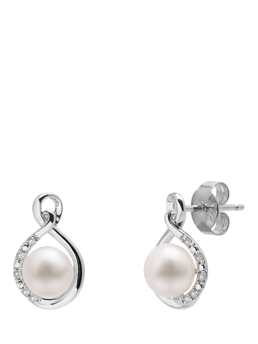 Product image 1 of 3, which shows E.W Adams 9ct White Gold Freshwater Pearl and Diamond Stud Earrings, White