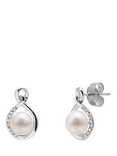 E.W Adams 9ct White Gold Freshwater Pearl and Diamond Stud Earrings, White