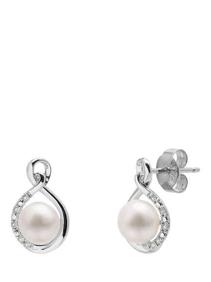 E.W Adams 9ct White Gold Freshwater Pearl and Diamond Stud Earrings, White, White