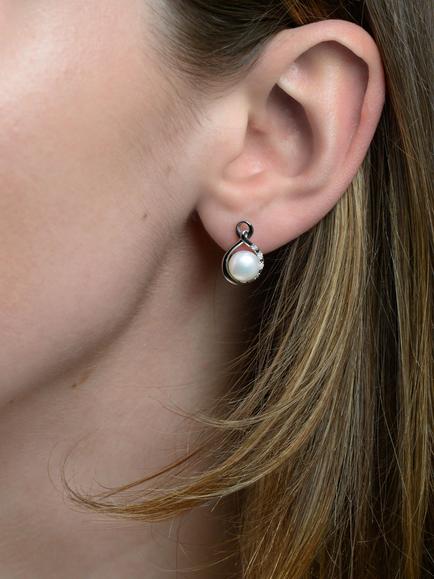 E.W Adams 9ct White Gold Freshwater Pearl and Diamond Stud Earrings, White - view 2, White
