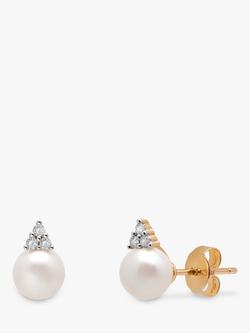 E.W Adams 9ct Gold Freshwater Pearl and Diamond Stud Earrings, White, White