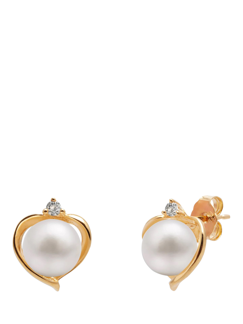 Product image 1 of 2, which shows E.W Adams 9ct Gold Freshwater Pearl and Topaz Heart Stud Earrings, White