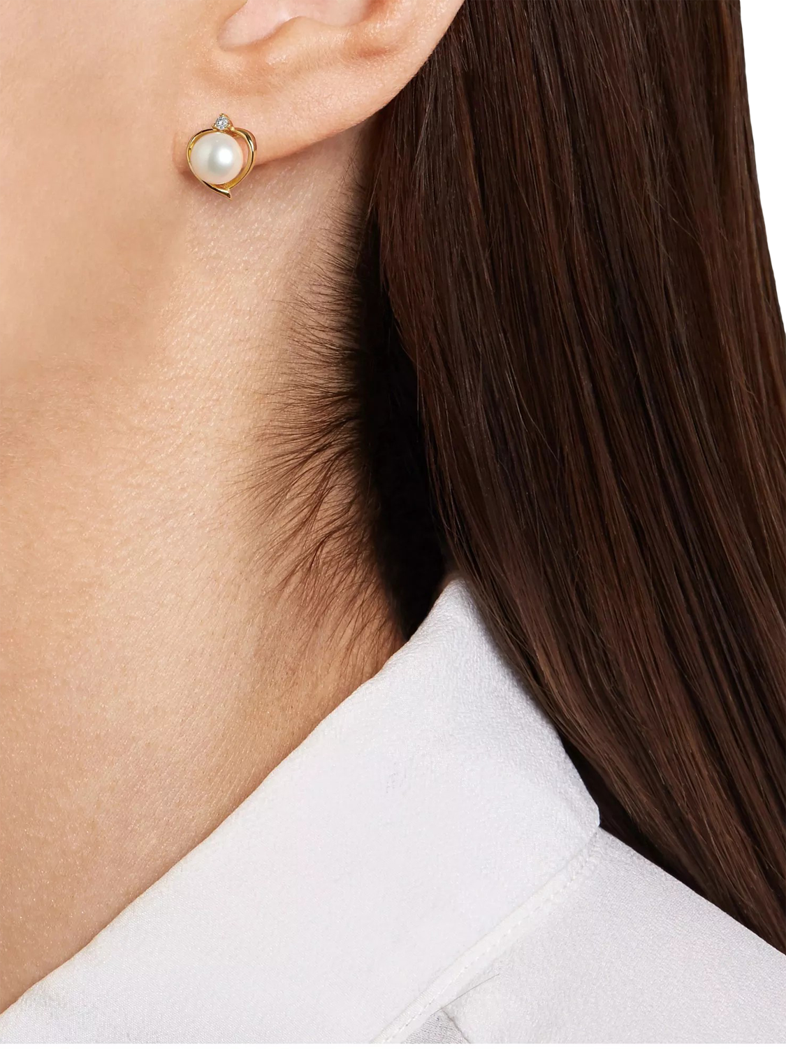 Product image 2 of 2, which shows E.W Adams 9ct Gold Freshwater Pearl and Topaz Heart Stud Earrings, White