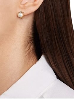 E.W Adams 9ct Gold Freshwater Pearl and Topaz Heart Stud Earrings, White - view 2, White