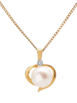 E.W Adams 9ct Gold Freshwater Pearl and Topaz Heart Pendant Necklace, Gold, Gold