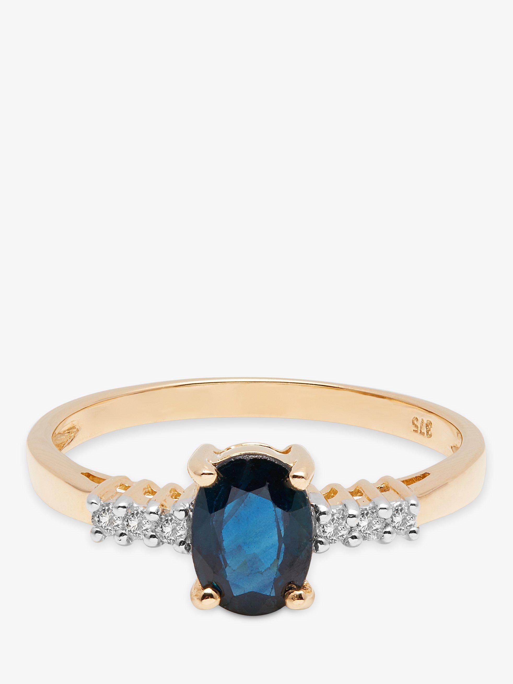 E.W Adams 9ct Gold Sapphire and Diamond Shoulder Engagement Ring