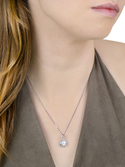 E.W Adams 9ct White Gold Freshwater Pearl and Diamond Teardrop Pendant Necklace, Silver/White - view 2, Silver/White