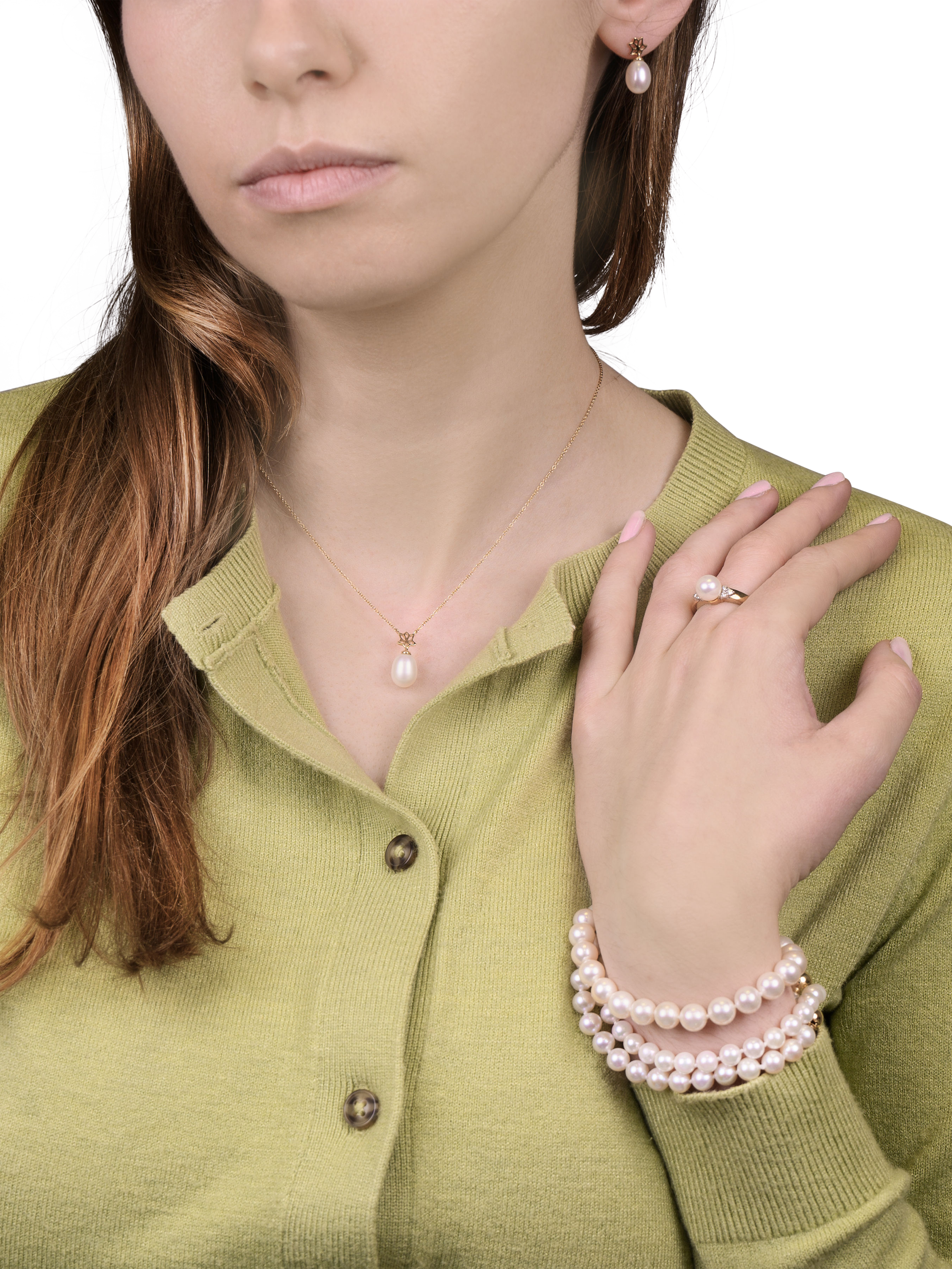 Product image 3 of 4, which shows E.W Adams 9ct Yellow Gold Freshwater Pearl Pendant Necklace, White