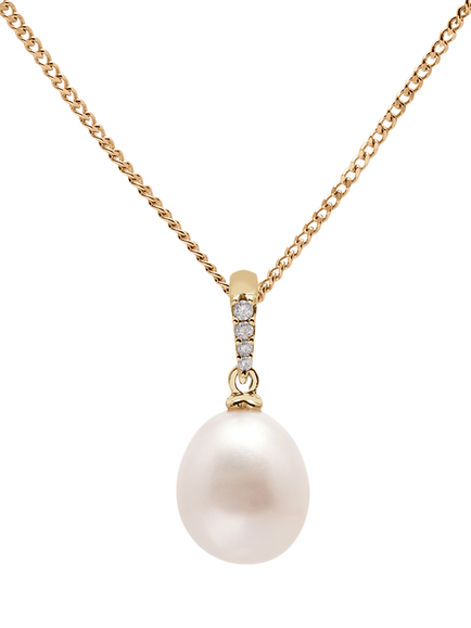 E.W Adams 9ct Gold Freshwater Drop Pearl and Diamond Pendant Necklace, Gold/White, Gold/White