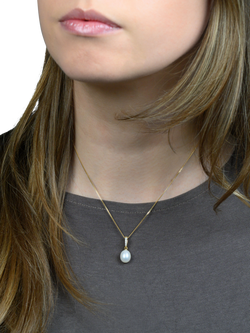 E.W Adams 9ct Gold Freshwater Drop Pearl and Diamond Pendant Necklace, Gold/White - view 2, Gold/White