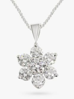 E.W Adams 18ct White Gold Diamond Flower Pendant Necklace, Silver