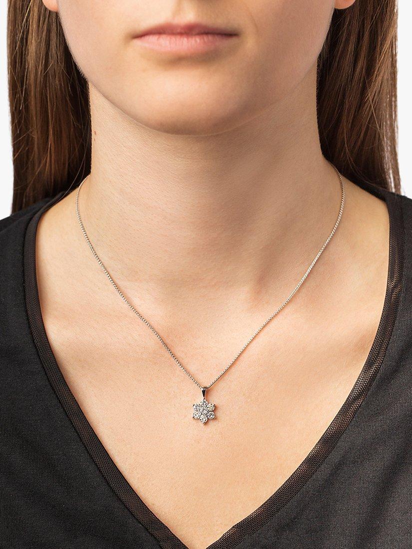 Product image 2 of 3, which shows E.W Adams 18ct White Gold Diamond Flower Pendant Necklace