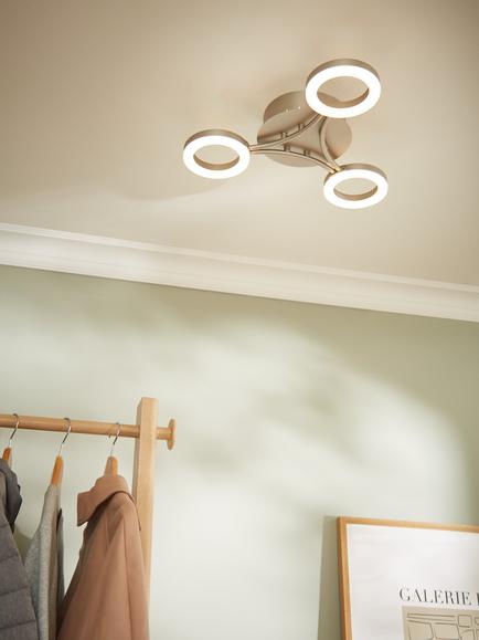 John Lewis Boyd LED 3 Arm Semi Flush Ceiling Light, Brass - view 2, Matt Nickel