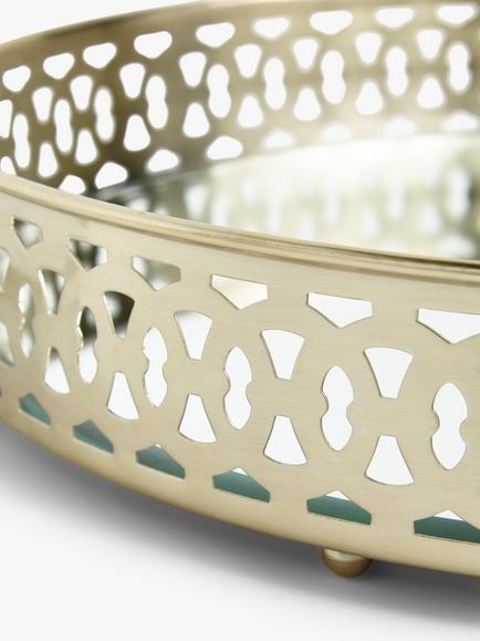 John Lewis Round Ornate Border Mirror Tray, 36cm, Gold - view 2, Gold