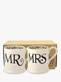 Emma Bridgewater Black Toast Mr & Mrs Mugs, Set of 2, 300ml, Black/White, Black/White