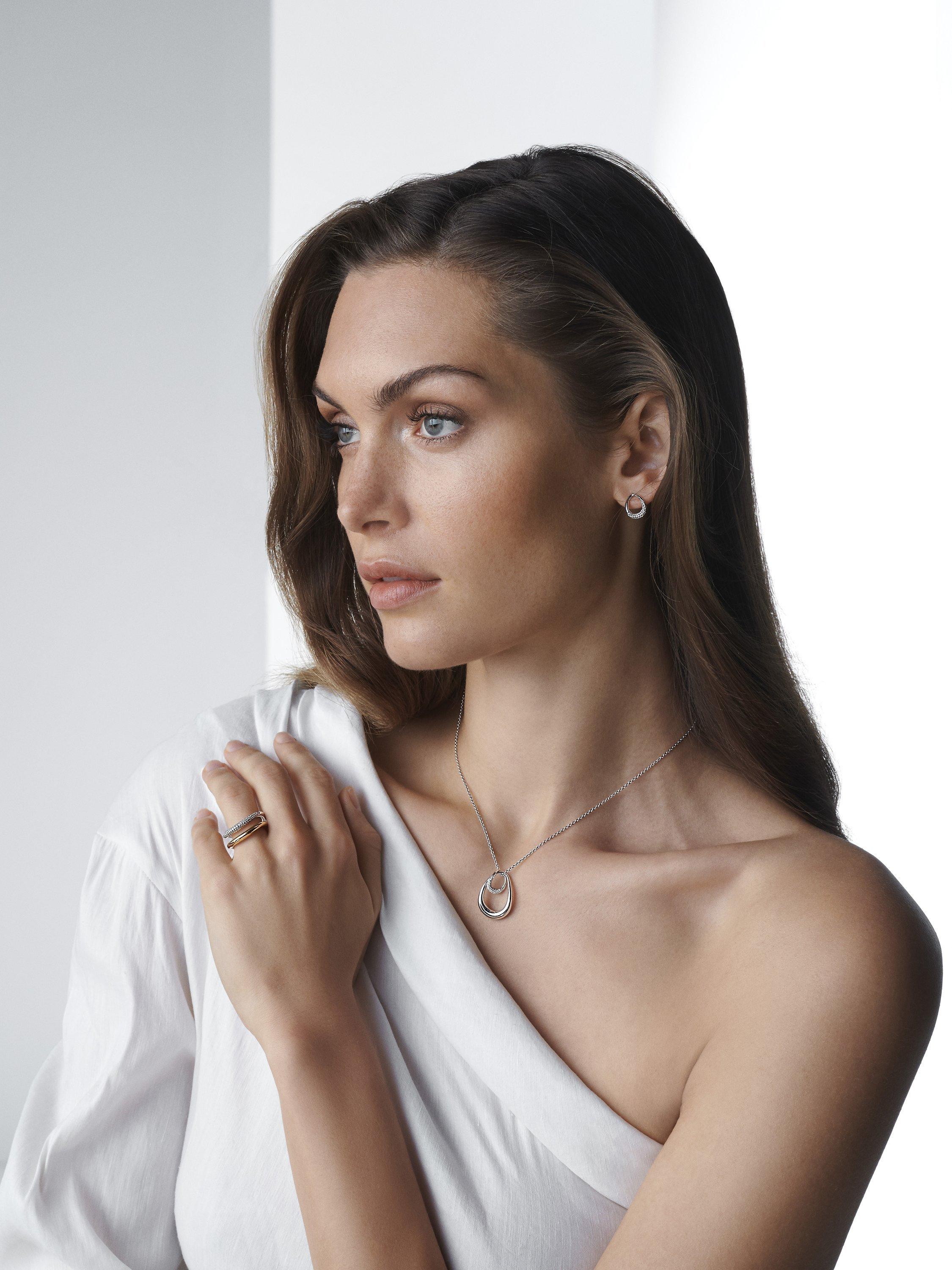 Product image 2 of 4, which shows Georg Jensen Offspring Diamond Pave Pendant Necklace, Silver