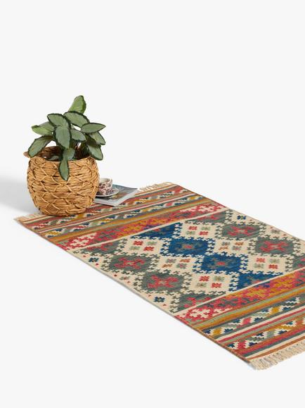 John Lewis Fusion Souk Kelim Flatweave Wool Rich Rug - view 2, Blue