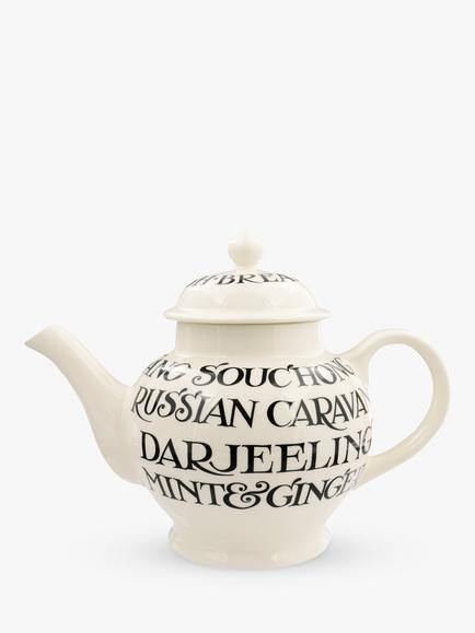 Emma Bridgewater Black Toast Earthenware Teapot, 1.5L, Black/White, Black/White
