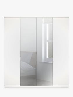 John Lewis Elstra 200cm Mirrored 4 Hinged Doors Wardrobe - view 2, Matt White/Mirror