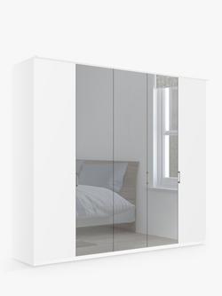 John Lewis Elstra 250cm Mirrored 5 Hinged Doors Wardrobe, White/Mirror