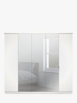 John Lewis Elstra 250cm Mirrored 5 Hinged Doors Wardrobe - view 2, White/Mirror